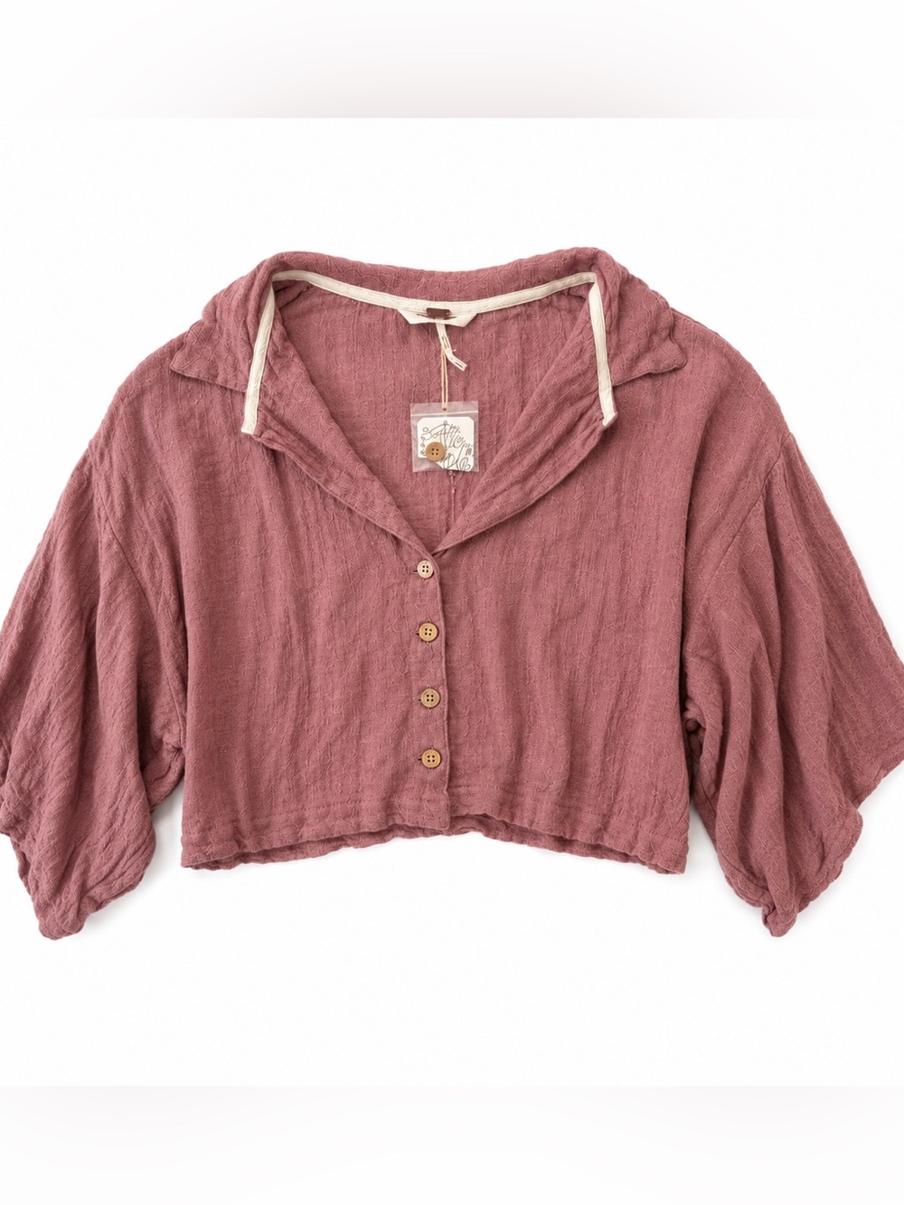 Free People Women’s Cropped Button-Front Top in Dusty Rose 100% Cotton